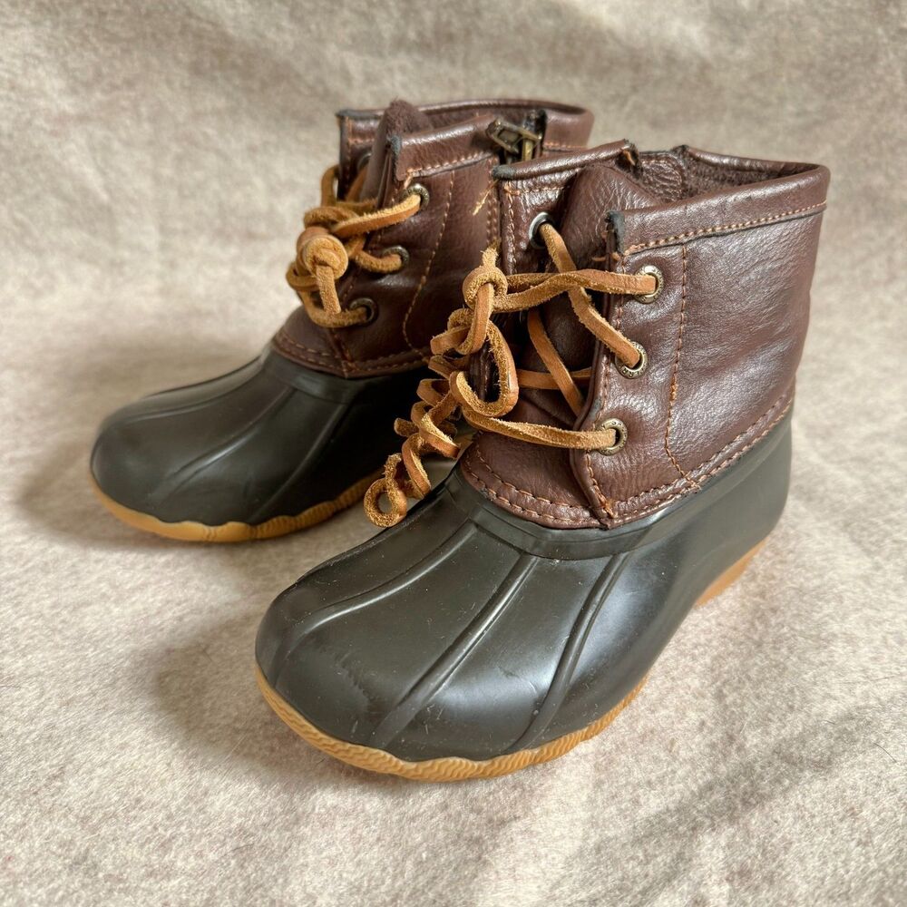 Sperry Saltwater Duck Boots Toddler 8 Brown Black Rain Waterproof Playground